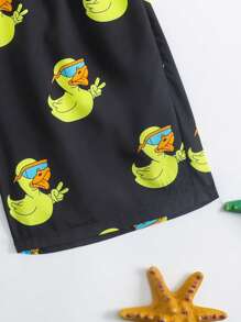 男童卡通鸭子印花抽绳腰沙滩短裤