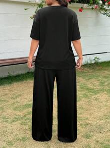 GalTyme 大码春夏圆领短袖上衣和裤子两件套休闲套装