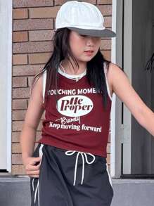 DAZY Tween Girl Contrast Trim Sleeveless Crew Neck Fashion Vest Suitable For Summer,Back To School Clothes