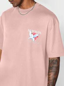 Sumwon Studios International Oversized T Shirt Streetwear Graphic Loyal Wing Design Premium Cotton Casual Summer Statement Print Los Angeles Collection - Hot Pink - View 4