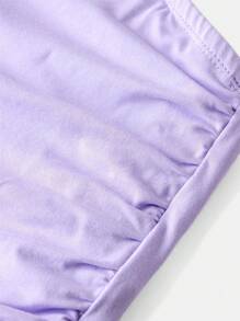 SHEIN Tween Girl Elegant Solid Fitted Sweet Bow-Knot Tie Shoulder Side Ruched Cami Top - Mauve Purple - View 3