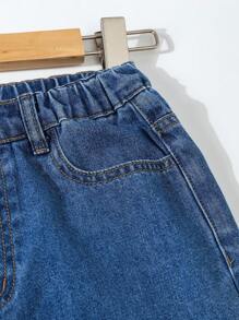 Tween Bos Denim Two Pieces Outfits Set - Medium Wash - View 9