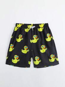 男童卡通鸭子印花抽绳腰沙滩短裤