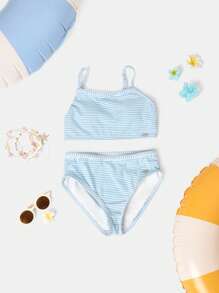SUMWON Striped Two Piece Swimsuit Retro Style High Rise Bikini Set Summer Beach Pool Vacation Athletic Swimwear For Active Beachwear - Green - View 1