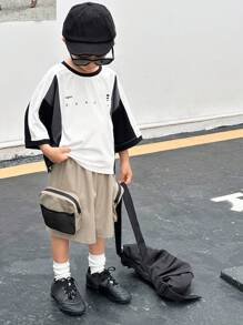 DAZY 2 pièces/Set T-shirt à manches courtes à col rond et short pour tout-petits garçons, imprimé graphique, été - Kaki - Voir 3