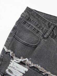 ROMWE MEN Grunge Punk Jeans de mezclilla casuales para hombre con dobladillo deshilachado y lavado distressed