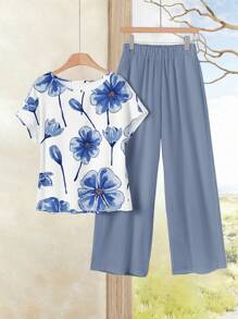 Rusticease 2pcs Women Casual Floral Print Fitted Vacation Set, Versatile Spring/Summer - Multicolor - View 1