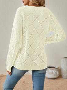 SHEIN LUNE Dệt kim chấm bi Thả vai Áo len - trắng - Xem 2