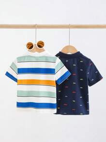 Cozy Pixies 2 pièces Ensemble pour bébé garçon : Top pull à mi-zip à col rabattu en tricot doux avec imprimé animal de dessin animé, manches courtes