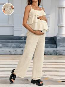 SHEIN Maternity Two Pieces Suits,Maternity Set,Maternity Clothes - Apricot - View 1