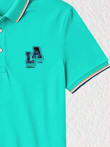 Manfinity Dauomo Men's LA Logo Casual Short Sleeve Polo Shirt For Commuting - Mint Green - View 3
