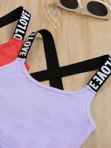 SHEIN Leap Crew 6件套少女针织纯色字母带运动服套装 - 玫紅色 - 查看 5