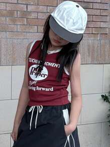 DAZY Tween Girl Contrast Trim Sleeveless Crew Neck Fashion Vest Suitable For Summer,Back To School Clothes