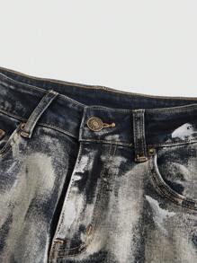 ROMWE Grunge Punk 复古女式性感低腰印花烫染蝴蝶结喇叭裤牛仔裤 - 藍色 - 查看 3