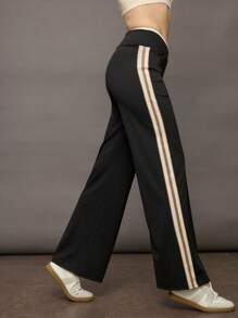 Activina 女式不对称腰部条纹运动裤 - 黑色 - 查看 3