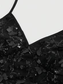 ROMWE Kawaii Women's Retro Garden Fairy Embroidered Lace 3D Butterfly Halter Neck Tank Top - Black - View 2