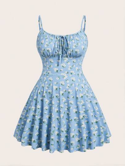SHEIN EZwear 夏季性感浅蓝色针织细肩带紧身迷你连衣裙