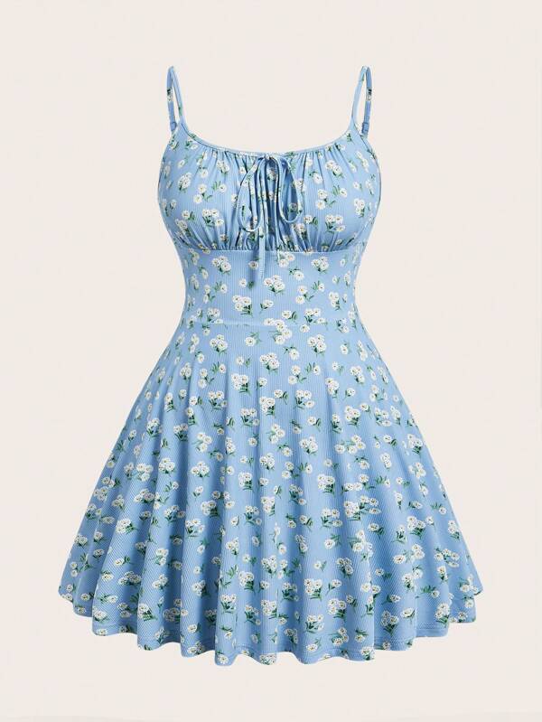 SHEIN EZwear 夏季性感浅蓝色针织细肩带紧身迷你连衣裙