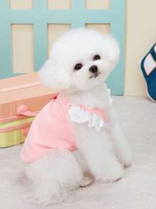 PETSIN Cute Sweet Lady-Like Design Petite Bow And Flounce Sleeves Pet Vest Tops, Soft & Breathable Fabric, Suitable For Summer Outdoor Cat Dog, European And American Bestsellers - Pink - View 4