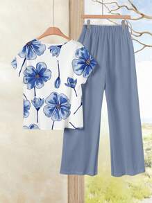 Rusticease 2pcs Women Casual Floral Print Fitted Vacation Set, Versatile Spring/Summer - Multicolor - View 2