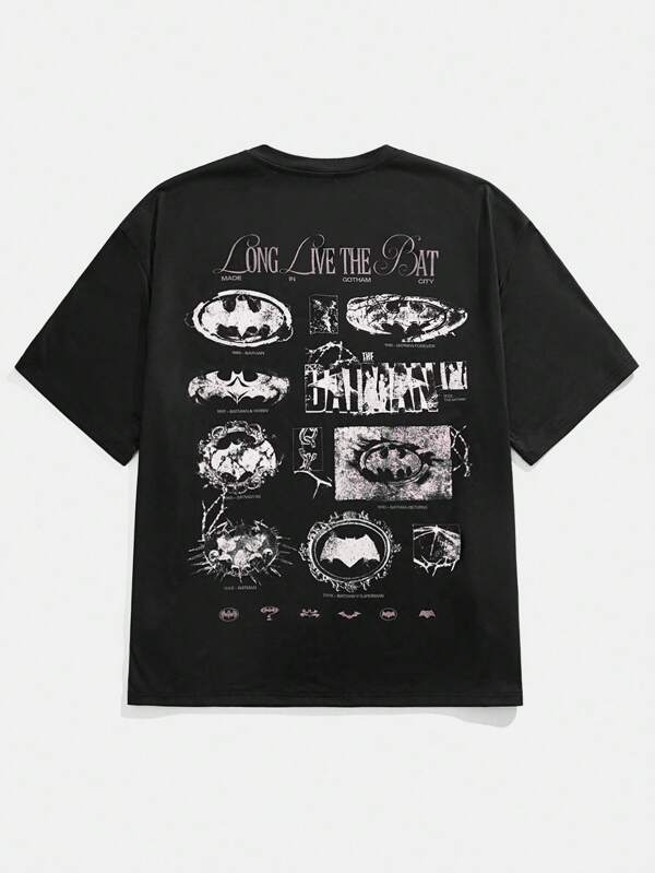 BATMAN X SHEIN 85th Plus Size Men's Summer Casual Bat & Letter Graphic Short Sleeve T-Shirt