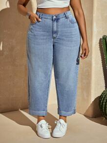 SHEIN SXY Plus Size Casual Washed High Waist Tapered Leg Jeans