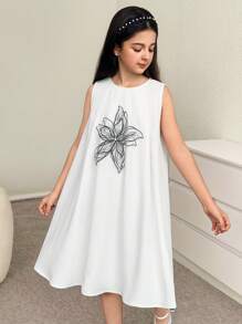 SHEIN Vestito da sole a-line da ragazza pre-adolescente con design a fiori 3D patchwork