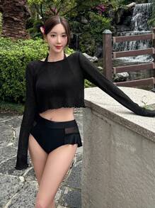 DAZY 女士沙滩罩衫泳装亚麻度假 - 黑色 - 查看 1