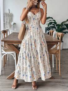 Breezaya Váy cưới nhiều lớp họa tiết hoa cổ điển mới dễ thương cho nữ - Màu be - Xem 5