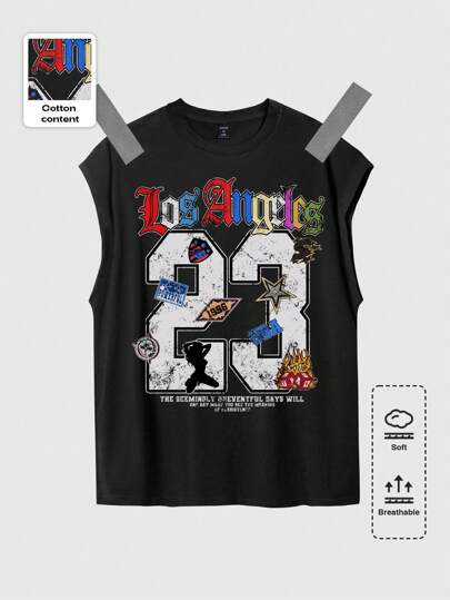 Prep Débardeur sans manches pour homme, style années 2000, imprimé graphique Los Angeles 23, style streetwear, décontracté, à la mode, sport, fitness, été 2025