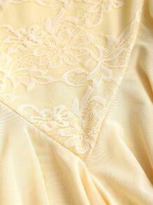 Sweetra Women's Fashion Sexy Lace Patchwork Asymmetric Hem Strapless Mini Dress - Yellow - View 5