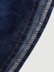 SHEIN MOD Plus Size Denim Tank Top With Casual Ruffle Trim, Blue - Dark Wash - View 4