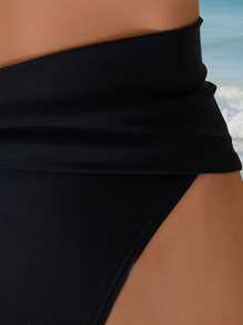 Swim Vcay Springbreak 女士泳裤，高腰比基尼泳裤，带金色饰边，成人夏季海滩度假泳裤 - 黑色 - 查看 3