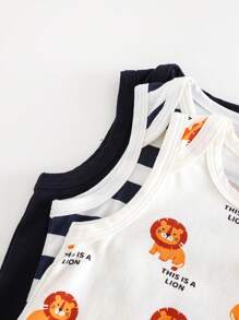 Cozy Pixies 三件套男婴卡通动物针织柔软圆领无袖连体衣套装印花 - 彩色 - 查看 8