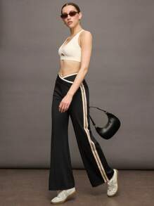 Activina 女式不对称腰部条纹运动裤 - 黑色 - 查看 4