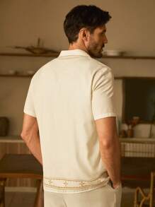 Manfinity VCAY Áo sơ mi dệt tay ngắn in họa tiết hình thoi dáng ôm vừa vặn cho nam - Màu vàng - Xem 3