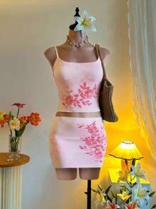 SHEIN SXY 2pcs/Set Women Camisole Top And Skirt Two Pieces Set - Pink - View 7