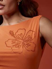 MISSGUIDED 无袖水钻芙蓉花背心夏季沙滩装瑜伽运动舞蹈工作室短款上衣健身时尚 - 橘色 - 查看 4