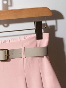 Franclia Elegant Commute Solid Color Leather Waist Belt Skirt - Pink - View 4