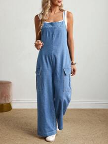 Breezaya 女士休闲水洗牛仔连体裤 - 藍色 - 查看 1
