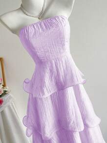 Elamini 纯色性感露背多层连衣裙 - 淡紫色 - 查看 3