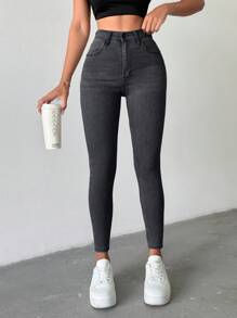 EURMUSE 97%纯棉女士时尚简约夏季纯色紧身牛仔裤