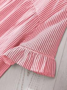 Rusticease Women's Casual Plaid Ruffle Short Sleeve Loose Blouse, Summer Gingham  Plaid Linen Country Outfits Women