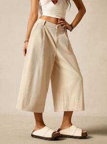 Easelle Summer Renaissance Cotton Fair Vintage Bohemia Women's Light Khaki Woven 3/4 Suit Wide Leg Pants Bermuda Capris For Women - Khaki - View 1