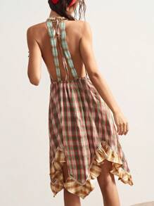 Bohemela Váy midi kẻ caro dệt đơn giản phong cách đồng quê cổ điển cho nữ - Nhiều màu - Xem 7