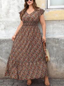 SHEIN Clasi Plus Size Women V-Neck Printed Long Dress,Long Flowing Beautiful Dress Dresses For Women Summer Dresses For Women Summer Dress - Multicolor - View 3