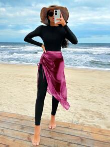 Swim Shayni Ensemble femme combinaison une pièce à manches longues de couleur unie avec une jupe cache-maillot