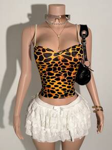 Slaydiva 2025 Summer New Style College Style Birthday Party Graduation Season Student Wear Daily Street Basic Versatile Leisure Vacation Cruise Travel Beach Seaside Sunbathing Popular Online Suspenders Pearl Necklace Leopard Print Sexy Backless Twist Summer Tops Women's Camisole - Multicolor - View 4