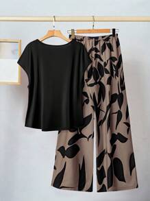 SHEIN LUNE Set di abbigliamento coordinato estivo per donne taglia comoda, outfit estivi da 2 pezzi per donne, outfit da vacanza da donna semplice e casual, outfit estivi per donne per laurea, outfit estivo casual da 2 pezzi per donna