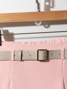Franclia Elegant Commute Solid Color Leather Waist Belt Skirt - Pink - View 3